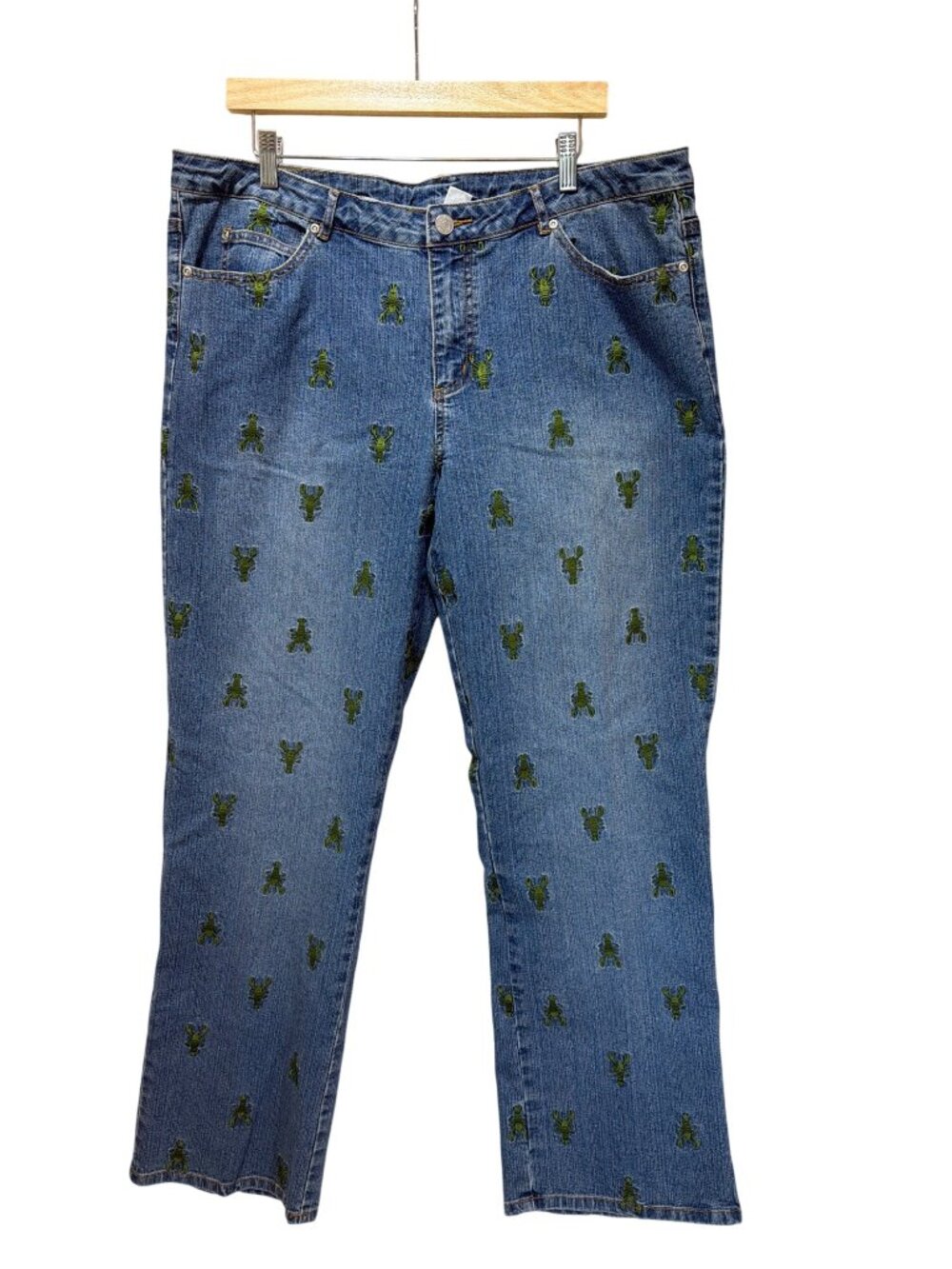 Lilly Pulitzer Vintage Y2K Embroidered Green Lobster Denim Jeans - Picture 2 of 7